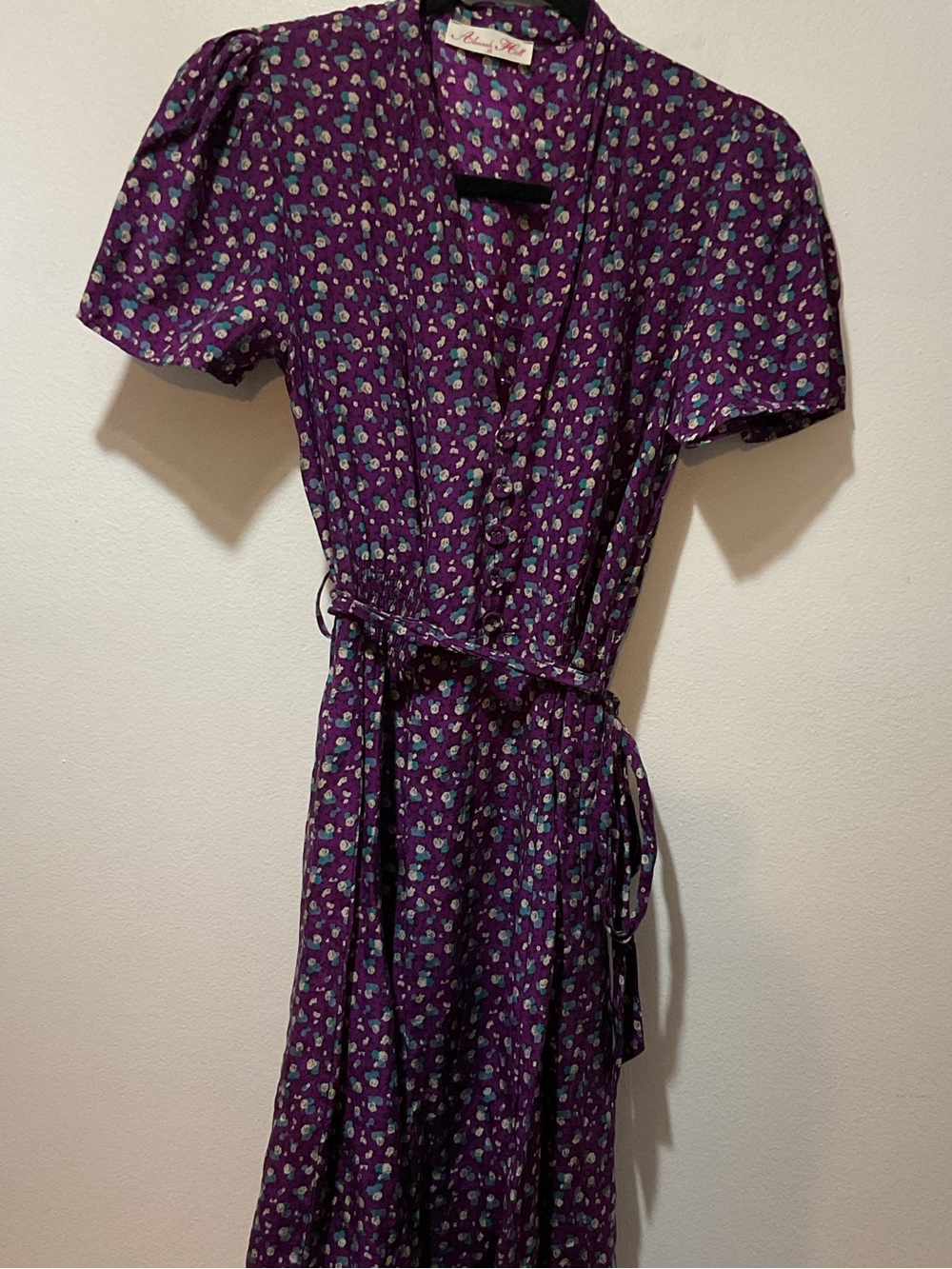 Alannah Hill Purple Floral Wrap Midi Dress with Tie